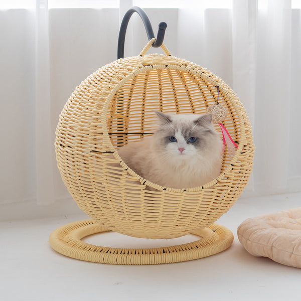 Cat Hammock Bed - Semi-Enclosed Rattan - Breathable