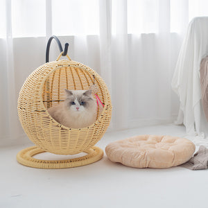 Cat Hammock Bed - Semi-Enclosed Rattan - Breathable