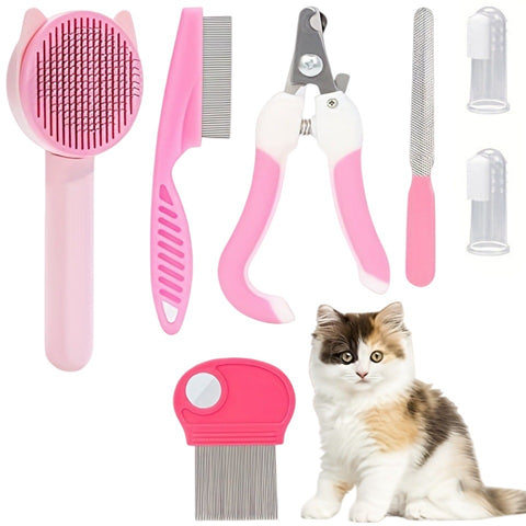 Pet Grooming Kit - 8-Piece Nail Clipper & Brush Set - Stainless Steel