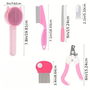 Pet Grooming Kit - 8-Piece Nail Clipper & Brush Set - Stainless Steel